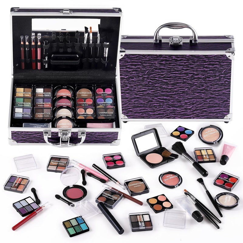 CHARMCODE Makeup Kit for Teen Girls & Women Full Kit, Beauty Train Case with Starter Cosmetic Set, Make Up Valentine Gift Box with Eyeshadow,Lipgloss,Highlighter,Blush,Lip&Eye Pencils,Brush & More(Purple) - Image 1